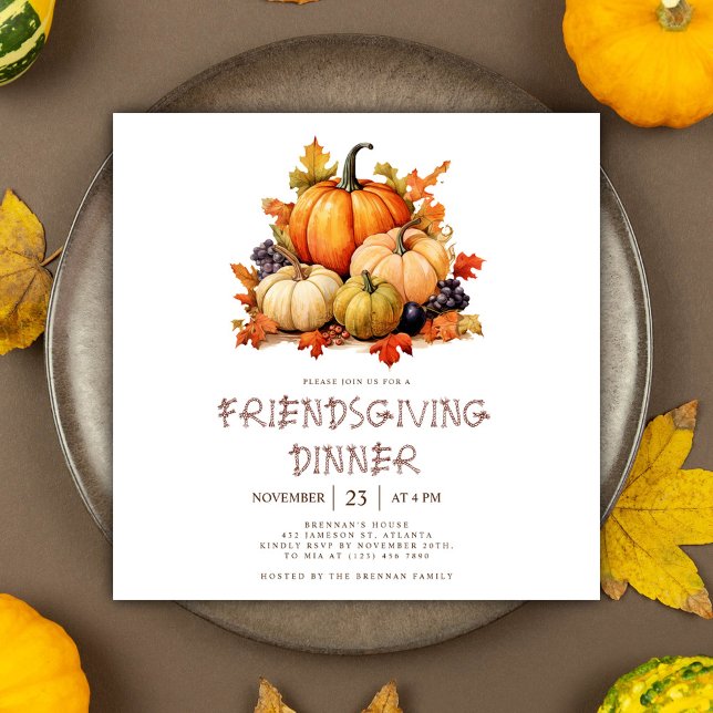 Cute Pumpkin Friendsgiving-middag Inbjudningar (Cute Pumpkin Friendsgiving Dinner Invitation)