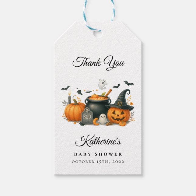 Cute Pumpkin Gender Neutral Halloween Baby Shower Presentetikett (Framsidan)