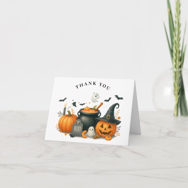 Cute Pumpkin Gender Neutral Halloween Baby Shower Tack Kort (Framsida)