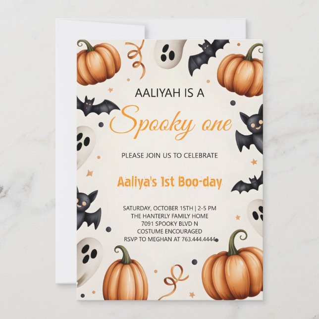 Cute Pumpkin & Ghost Halloween Birthday Invitation Inbjudningar (Framsida)