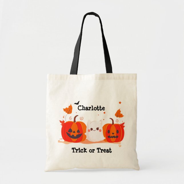 Cute Pumpkin Ghost Halloween Bus eller godis Tygkasse (Framsidan)