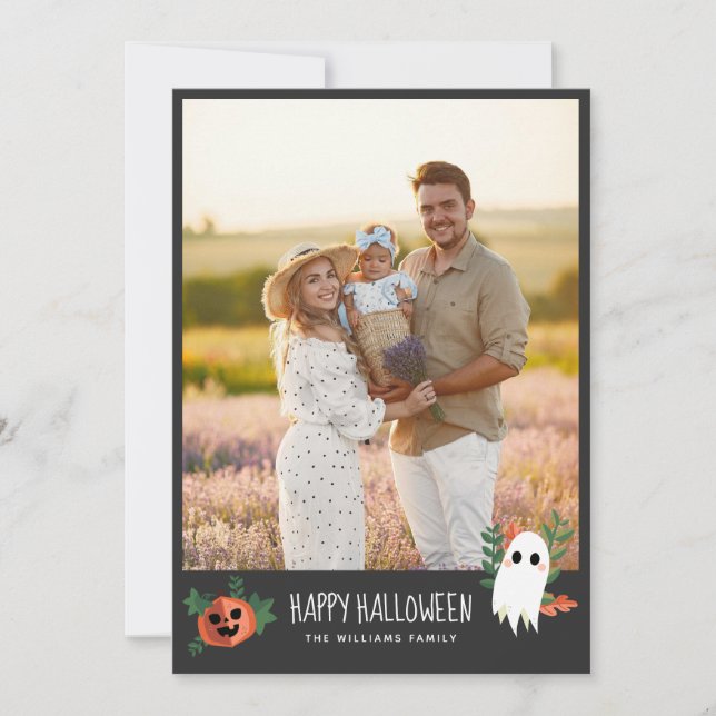 Cute Pumpkin Ghost Happy halloween Photo Julkort (Framsida)