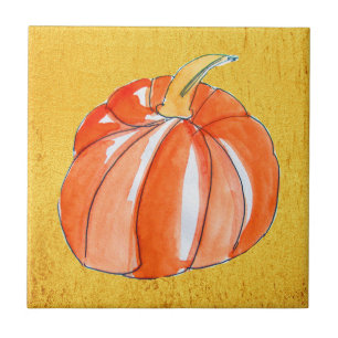 Cute Pumpkin grönt höstblock Kakelplatta