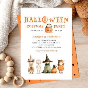 Cute Pumpkin Halloween Birthday Kids Party Inbjudningar