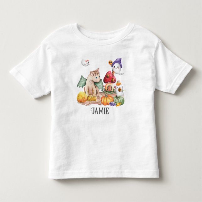 Cute Pumpkin Halloween Fantasy Dinosaur Namn T Shirt (Framsida)