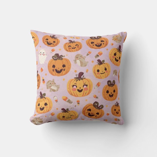 Cute Pumpkin Halloween Square Pillow Kudde (Framsida)