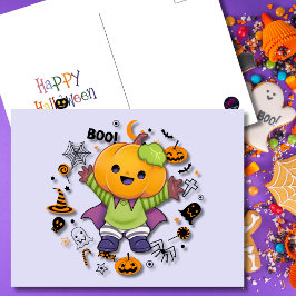 Cute Pumpkin Halloween-tecken Helg Vykort
