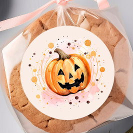 Cute Pumpkin Halloween Watercolor Runt Klistermärke