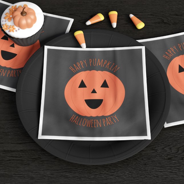 Cute Pumpkin Happy halloween Party Napkins Pappersservett (Happy Pumpkin Day! Cute napkins for your Halloween party or thanksgiving)