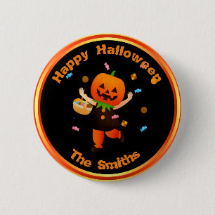 Cute Pumpkin Head Trick eller Treater Halloween Knapp
