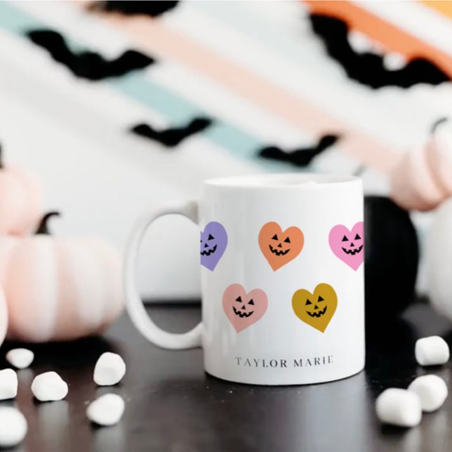 Cute Pumpkin Hearts Trendig Halloween Kaffemugg (Skapare uppladdad)