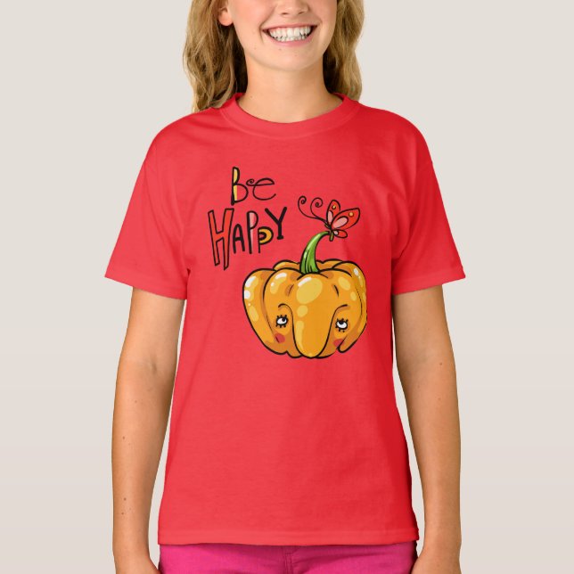 Cute Pumpkin "Hi" T Shirt (Framsida)