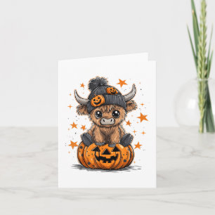 Cute Pumpkin Highland Cow Halloween Cow Älskare Bo Kort