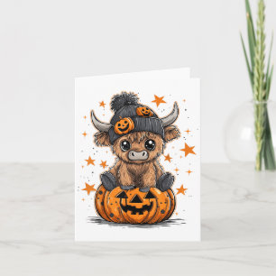 Cute Pumpkin Highland Cow Halloween Cow Älskare Bo Kort