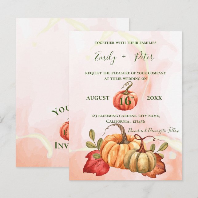 Cute Pumpkin höst löv Monogram Fall Wedding Vykort (Fram/baksida)