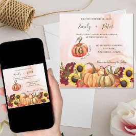 Cute Pumpkin Höst löv Solrosblommor Bröllopet Inbjudningar