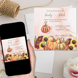 Cute Pumpkin Höst löv Solrosblommor Bröllopet Inbjudningar