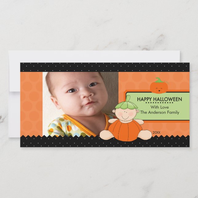Cute Pumpkin Kids Halloween-fotokort Julkort (Framsida)