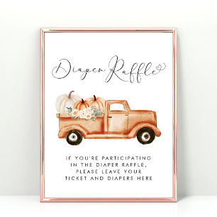 Cute Pumpkin Lastbil Diaper Raffle Baby Shower Poster