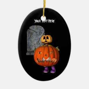 Cute Pumpkin Man Gravsten Halloween Ornament
