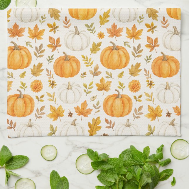 Cute Pumpkin Mönster | Thanksgiving Kökshandduk (Vikta)