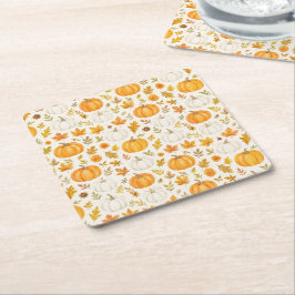 Cute Pumpkin Mönster | Thanksgiving Underlägg Papper Kvadrat