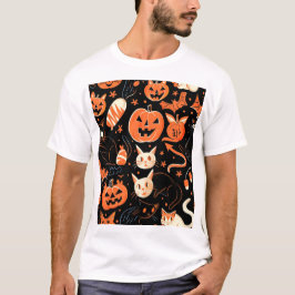 Cute Pumpkin och Cat Mönster T Shirt