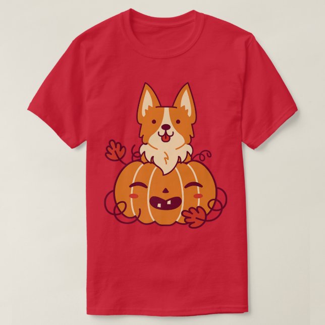 Cute Pumpkin och Corgi Hund Halloween Helgdag Octo T Shirt (Design framsida)