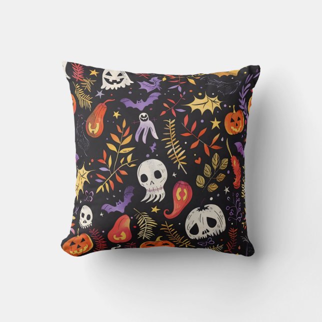 Cute Pumpkin och Skull Mönster Kudde (Framsida)