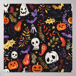 Cute Pumpkin och Skull Mönster Poster
