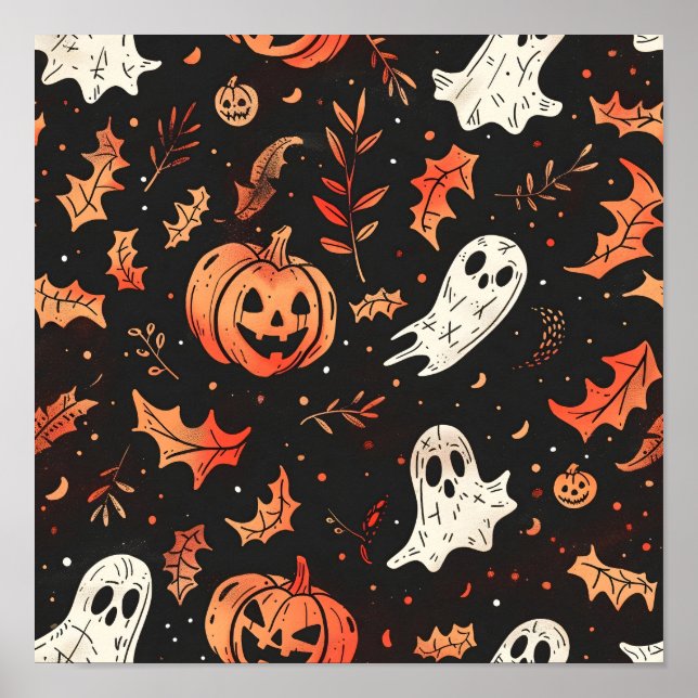 Cute Pumpkin och Skull Mönster Poster (Framsidan)