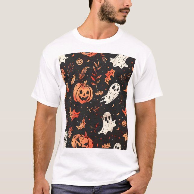 Cute Pumpkin och Skull Mönster T Shirt (Framsida)