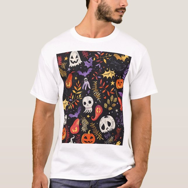 Cute Pumpkin och Skull Mönster T Shirt (Framsida)