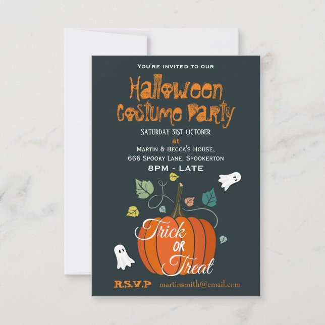 Cute Pumpkin och Spöken Halloween Costume Party Inbjudningar (Framsida)