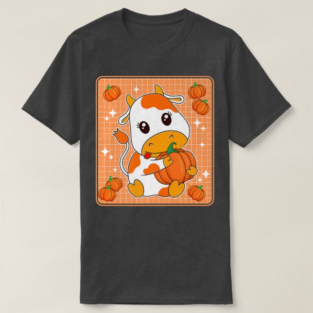 Cute Pumpkin Orange Mjölk Cow Skriv ut Kawaii Aest T Shirt (Design framsida)