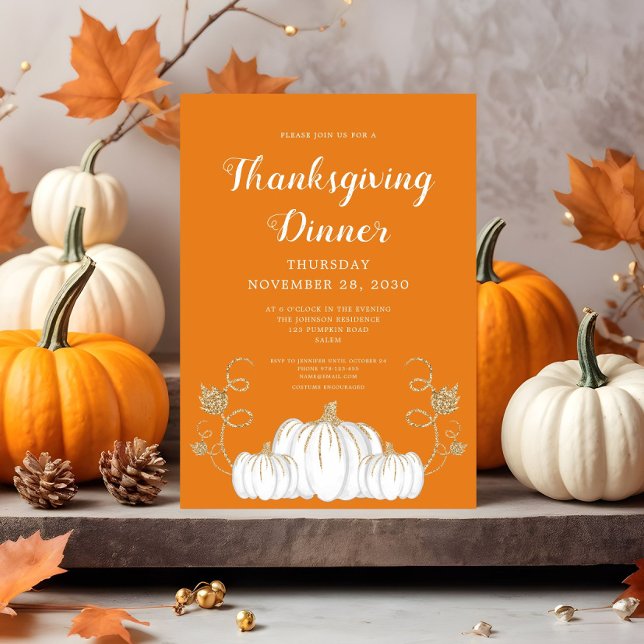 Cute Pumpkin Orange Thanksgiving Middag Party Inbjudningar (Cute Pumpkin Orange Thanksgiving Dinner Party Invitation)