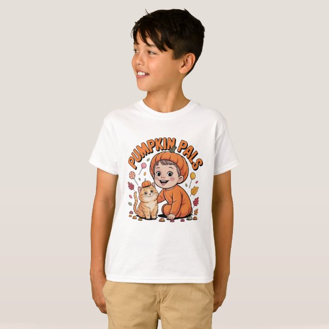 Cute Pumpkin Pals Kids Halloween Fall T-Shirt (Hel framsida)