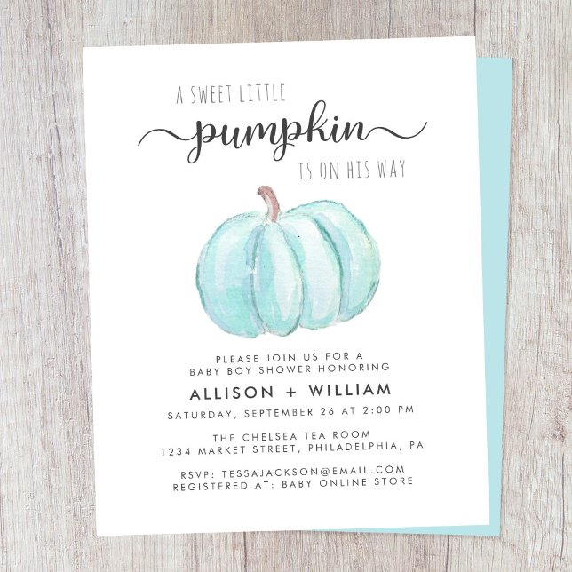 Cute Pumpkin-paren Baby Boy Shower-inbjudan (Skapare uppladdad)