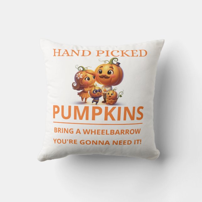 Cute Pumpkin Patch Kids Hand Picked Pumpkins Throw Kudde (Baksida)