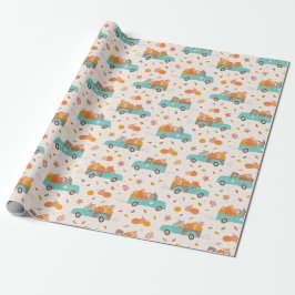 Cute Pumpkin Patch Lastbilar med Animals kräm Presentpapper