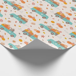 Cute Pumpkin Patch Lastbilar med Animals kräm Presentpapper