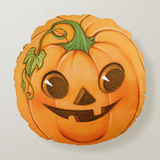 Cute Pumpkin Pillow #1 Rund Kudde (Framsidan)