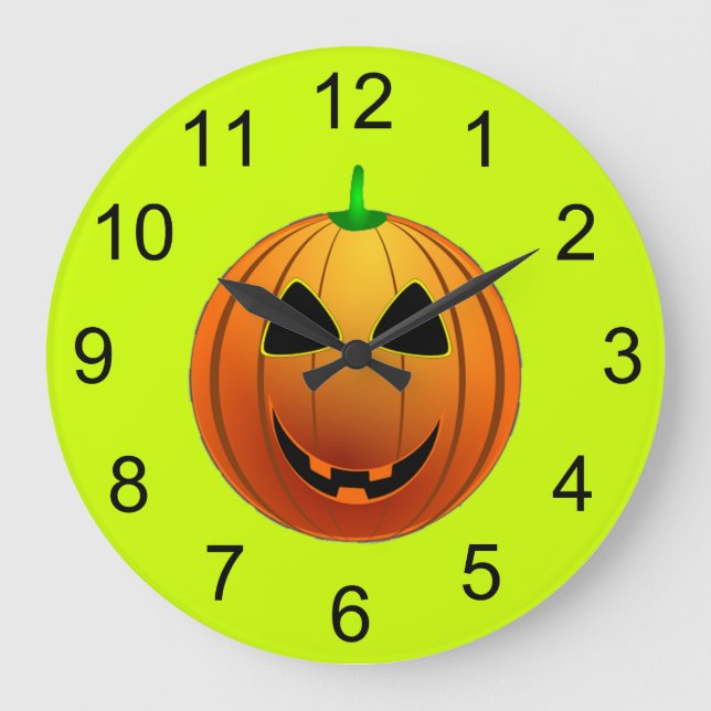 Cute Pumpkin Smile Halloween Wall Clock Stor Klocka (Framsida)