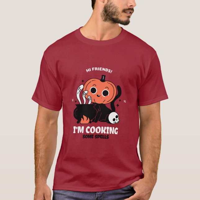 Cute Pumpkin Spell Chef Halloween T-Shirt (Framsida)
