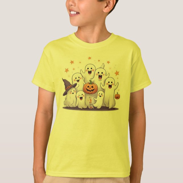 Cute Pumpkin & Spöken Kids Halloween T-Shirt - Pas (Framsida)
