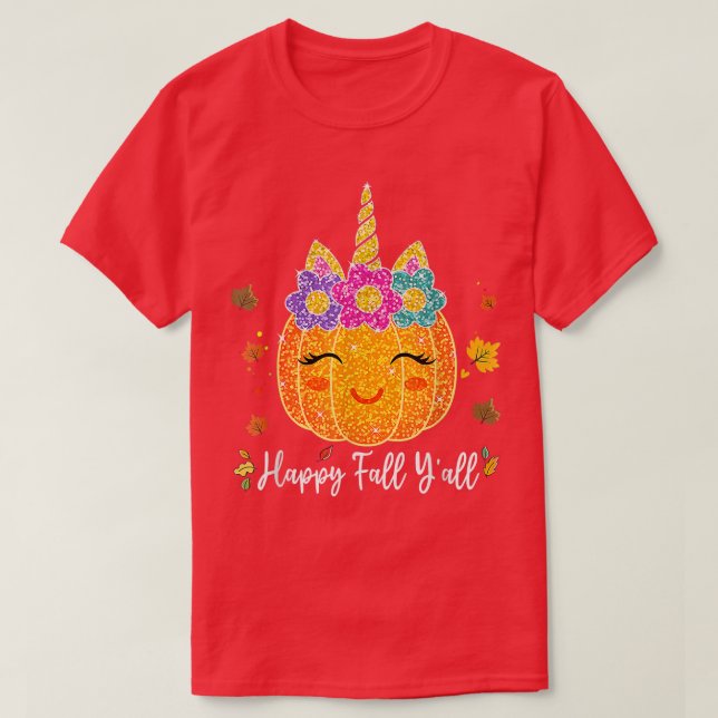 Cute Pumpkin Unicorn Halloween Thanksgiving  T Shirt (Design framsida)