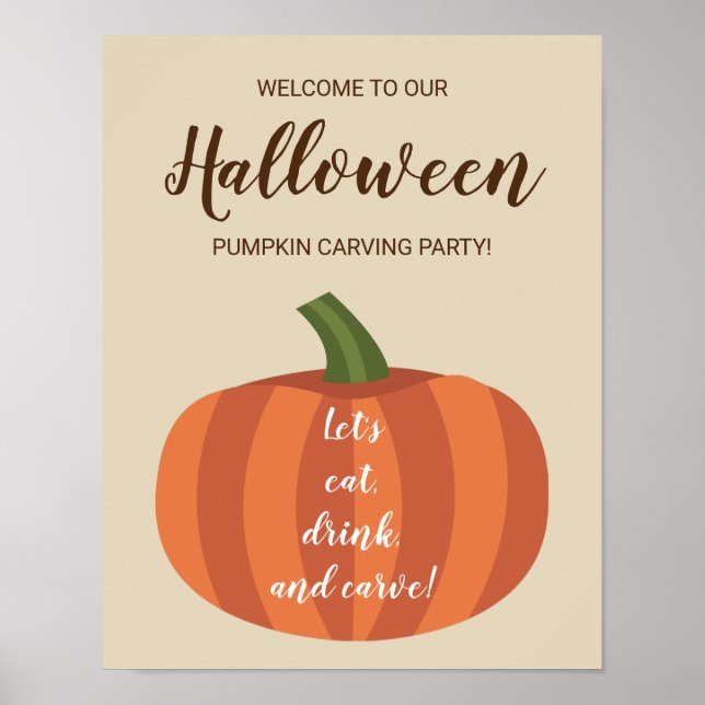 Cute Pumpkin Välkommen till Halloween Carving Part Poster (Framsidan)