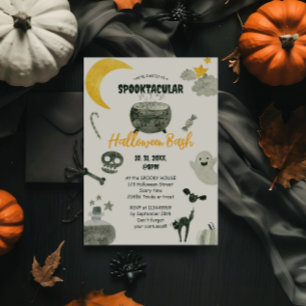 Cute Pumpkin Watercolor Halloween Bash Inbjudningar