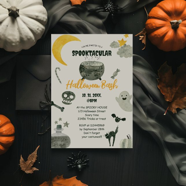 Cute Pumpkin Watercolor Halloween Bash Inbjudningar (Skapare uppladdad)