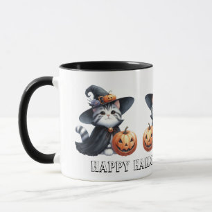 Cute Pumpkin Witch Cat Halloween Mugg